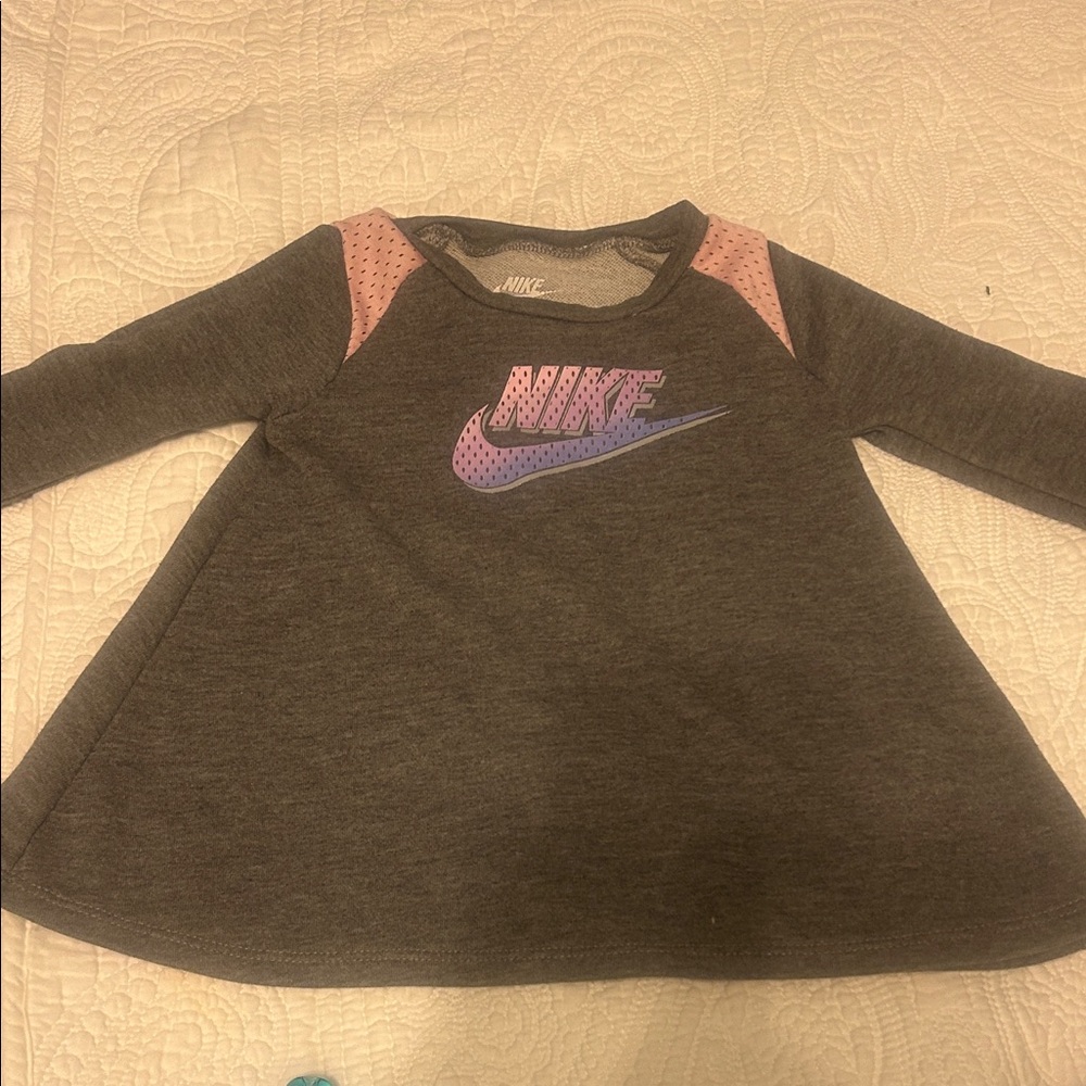 Nike Kids Long Sleeve Gray Top with Pink and Purple Accents
